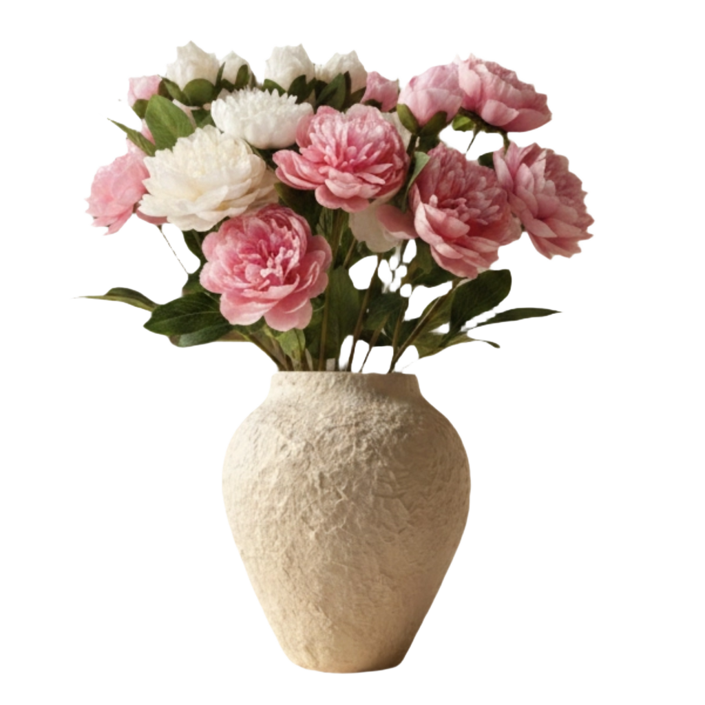 Kunstig Pionbukett Rosa & Hvit – bukett i vase