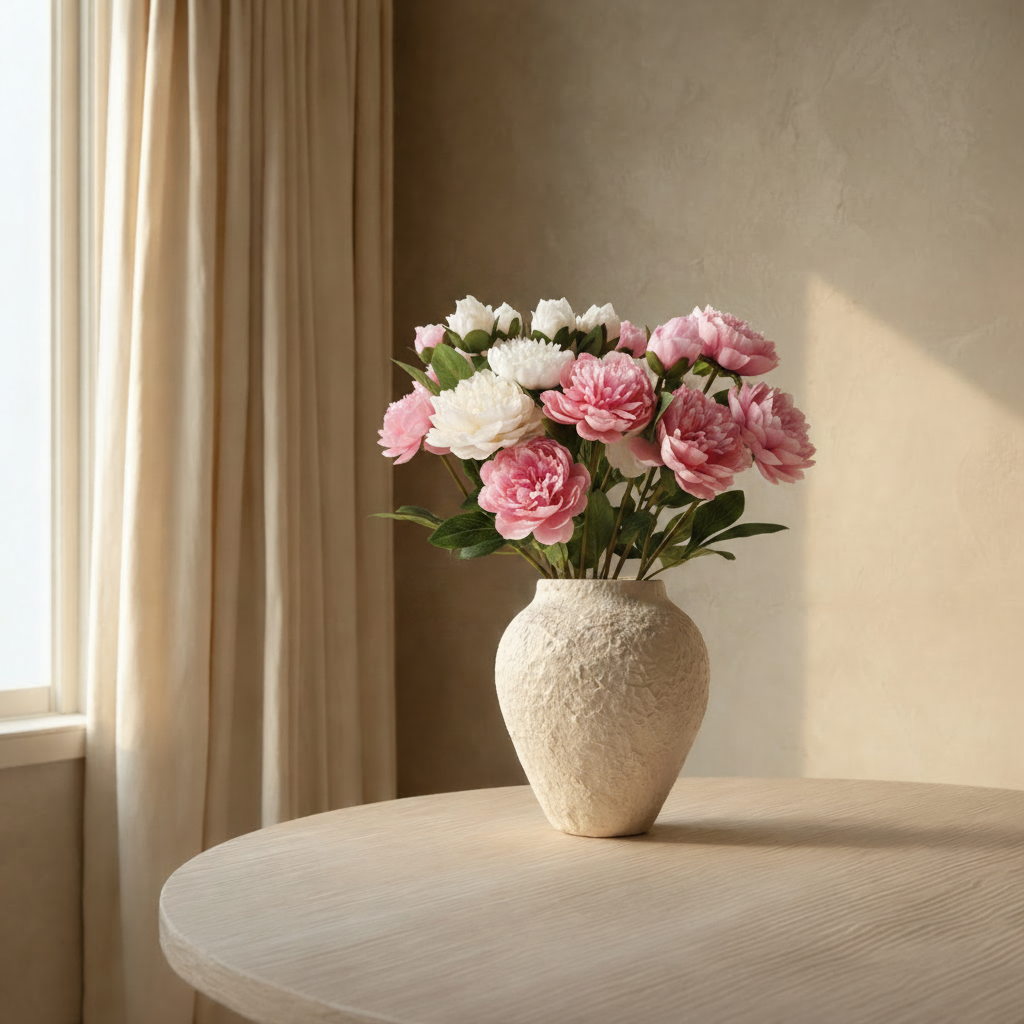 Kunstig Pionbukett Rosa & Hvit